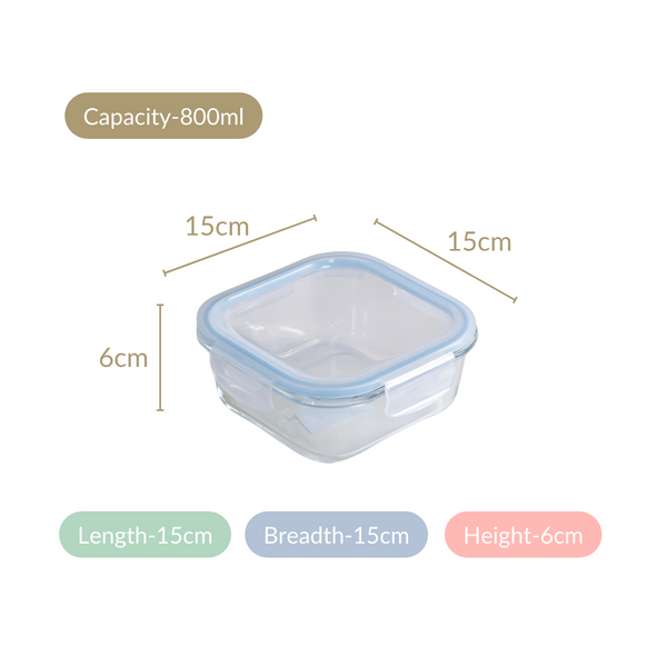 Airtight Glass Lunch Box Set Of 2 800ml