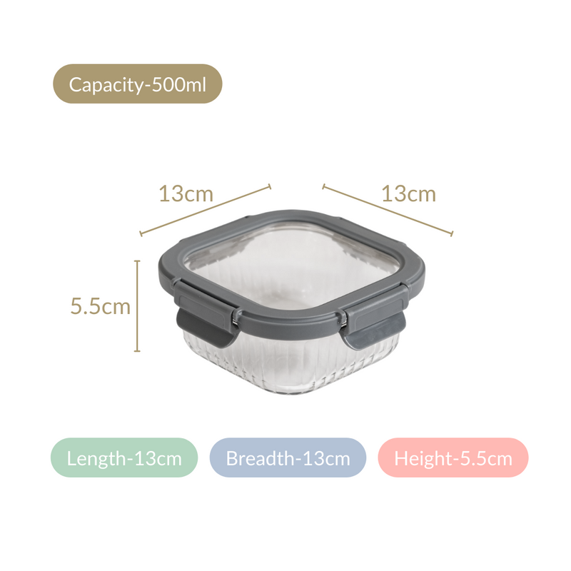Set Of 2 Fluted Glass Container With Airtight Lid 500ml