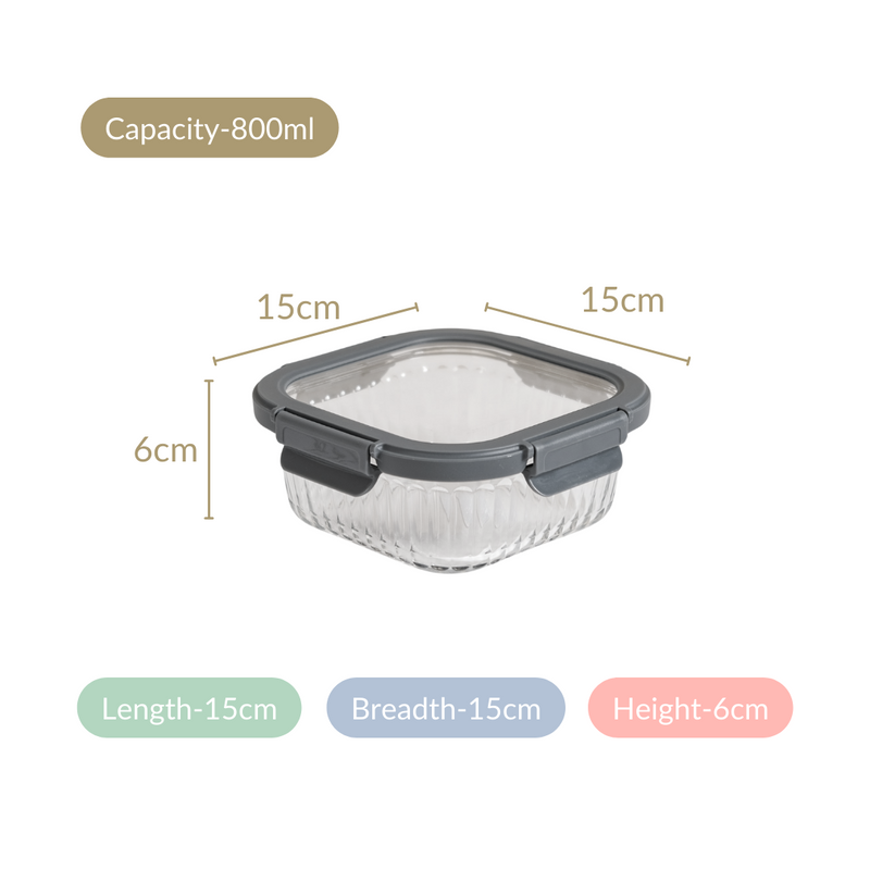 Large Fluted Glass Storage Container With Airtight Lid Set Of 2 800ml