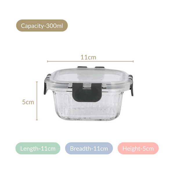 Airtight Glass Food Storage Container Set Of 2 Fluted 300ml