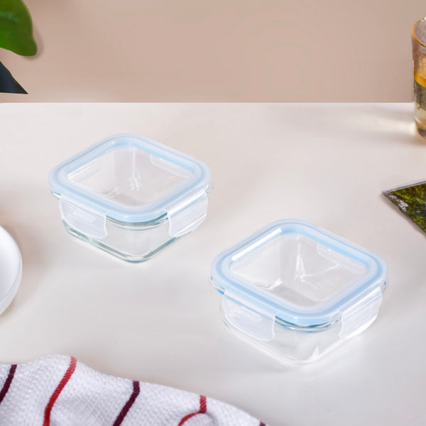 Set Of 2 Leakproof Glass Food Container With Lid 300ml