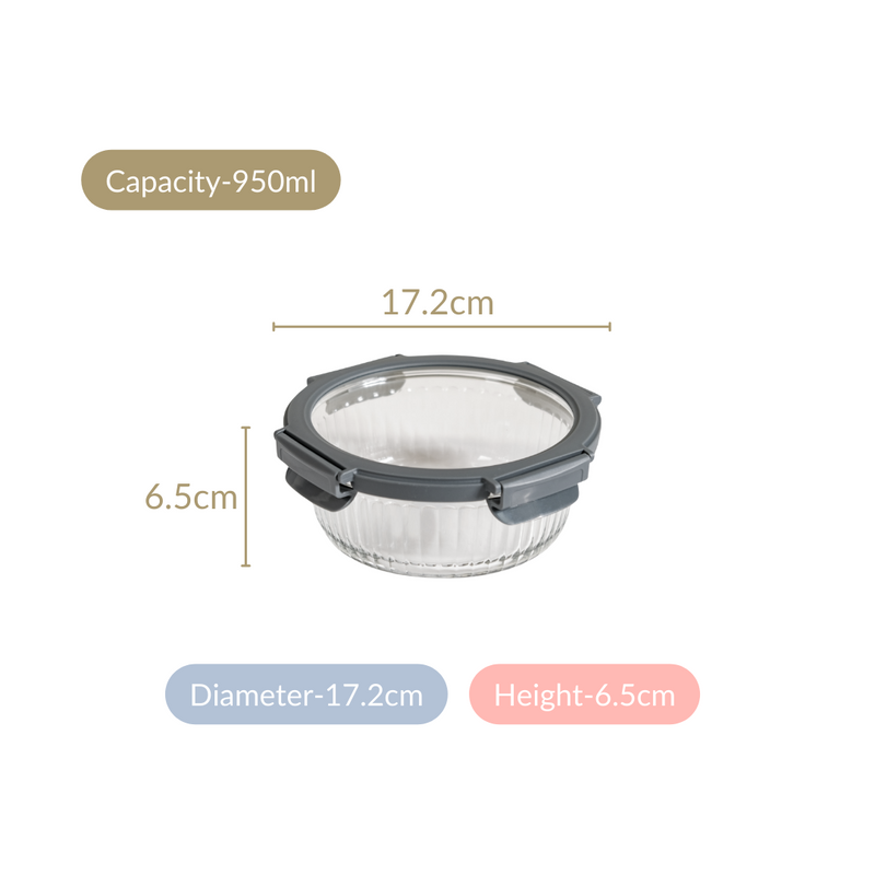 Leakproof Fluted Glass Microwave Safe Container Set Of 2 950ml