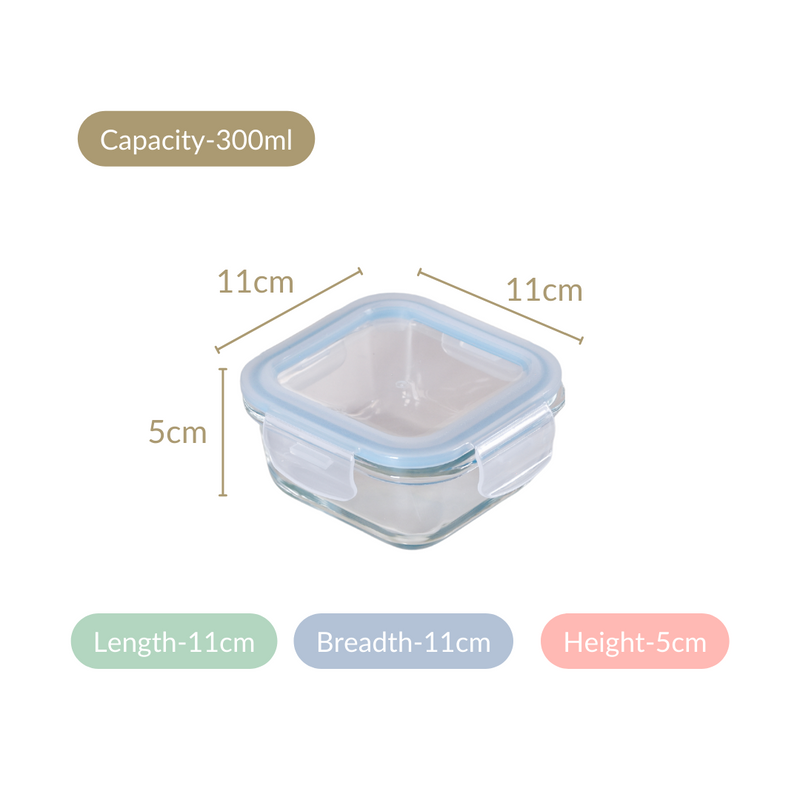 Set Of 2 Leakproof Glass Food Container With Lid 300ml