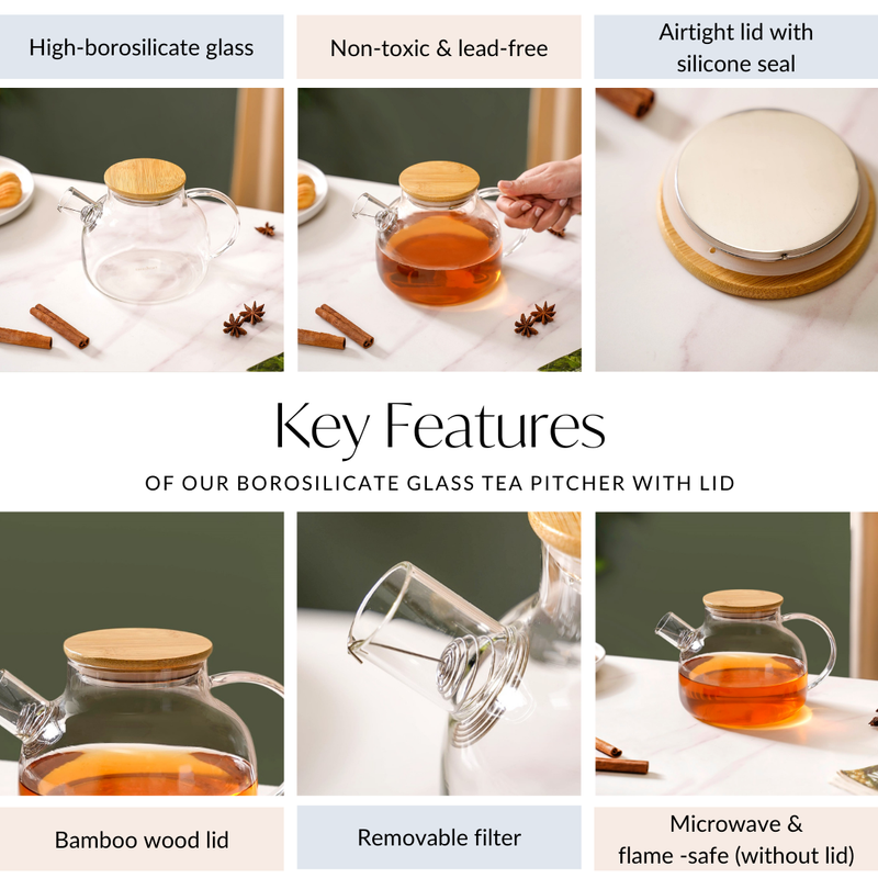 Borosilicate Glass Tea Pitcher With Lid 1000ml
