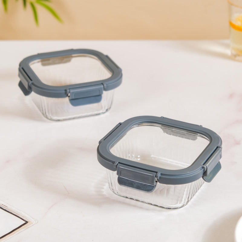 Set Of 2 Fluted Glass Container With Airtight Lid 500ml