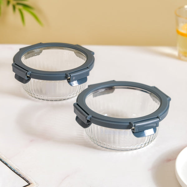 Round Glass Storage Container Box Set Of 2 Fluted 620ml Online ...
