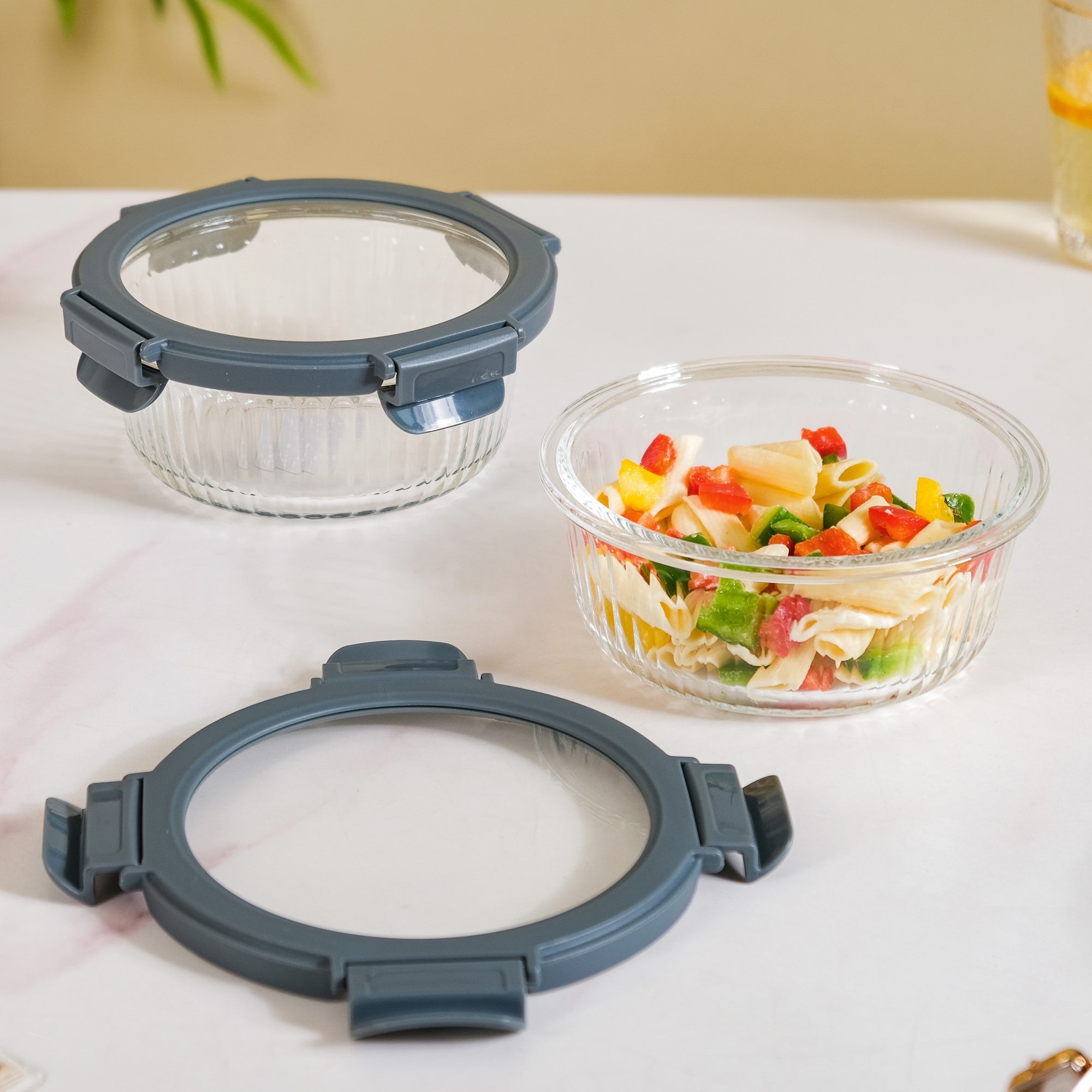 Round Glass Storage Container Box Set Of 2 Fluted 620ml Online ...