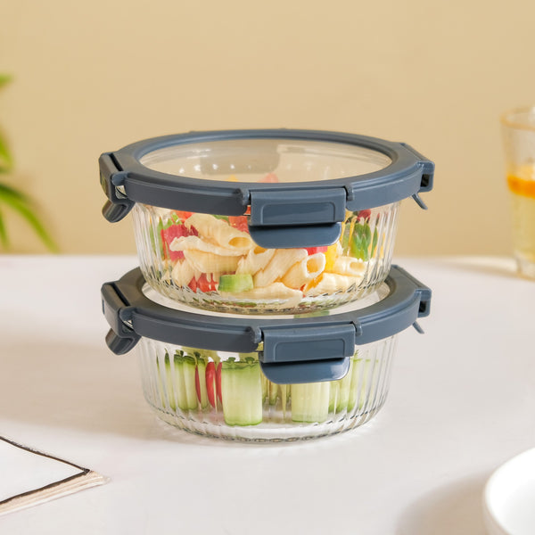 Round Glass Storage Container Box Set Of 2 Fluted 620ml Online ...