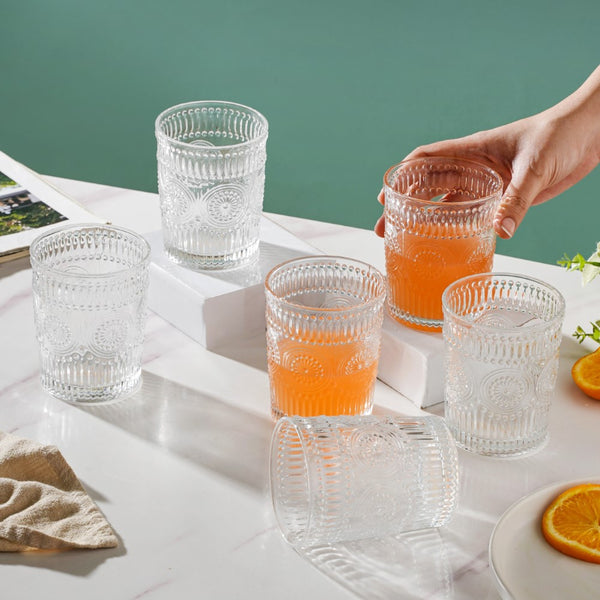 Embossed Water Glass Set of 6 250ml