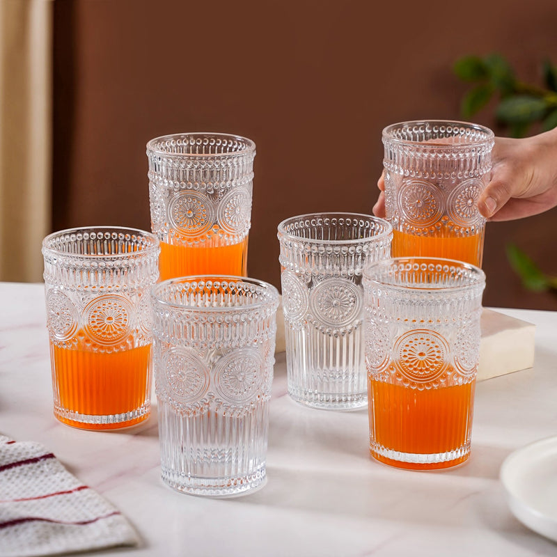 Embossed Tall Water Glass Set of 6 350ml