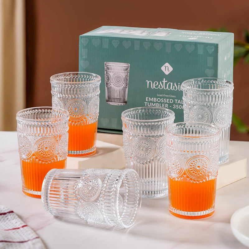 Embossed Tall Water Glass Set of 6 350ml