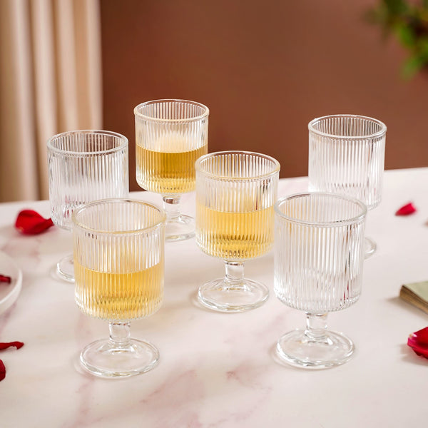 Fluted Transparent Stemmed Goblet Set Of 6 225ml