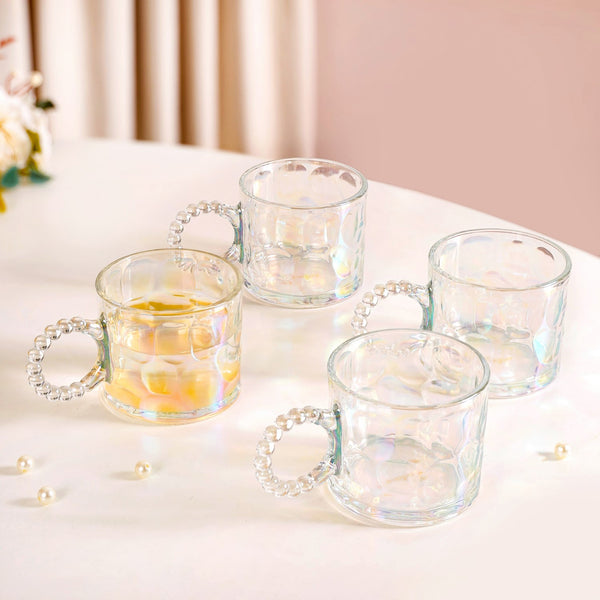 Set Of 4 Iridescent Glass Tea Cups 325ml