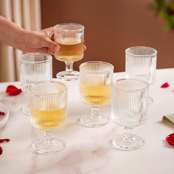 Fluted Transparent Stemmed Goblet Set Of 6 225ml