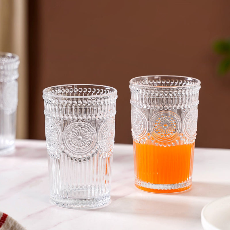 Embossed Tall Water Glass Set of 6 350ml
