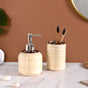 Contemporary Stoneware Bath Set Of 2 Beige And Brown