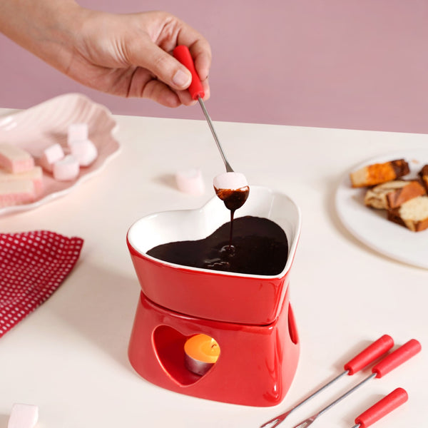 Heart Shaped Fondue Set Red