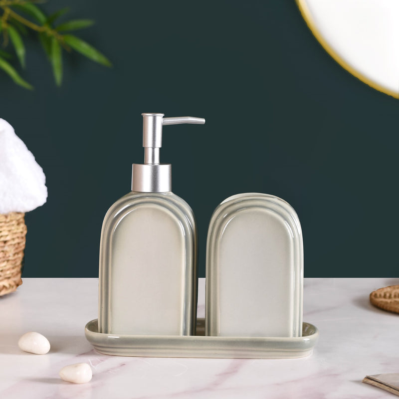 Art Deco Ceramic Bathroom Set Of 3 Grey