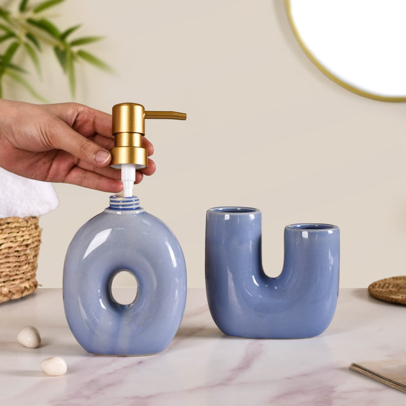 Modern Coastal Ceramic Bath Set of 2 Blue