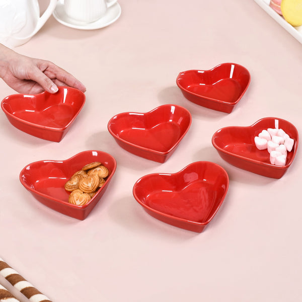 Red Heart Ceramic Plate For Starters Set Of 6