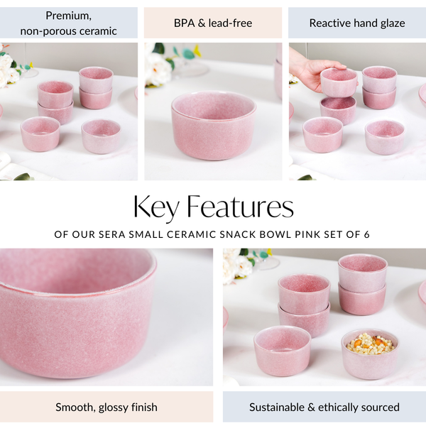 Sera Ceramic Small Bowl Pink Set Of 6 200ml