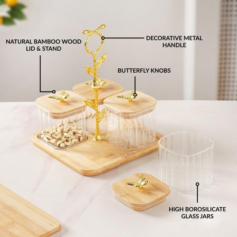 Gold Accent Jars With Stand Set Of 5 380ml