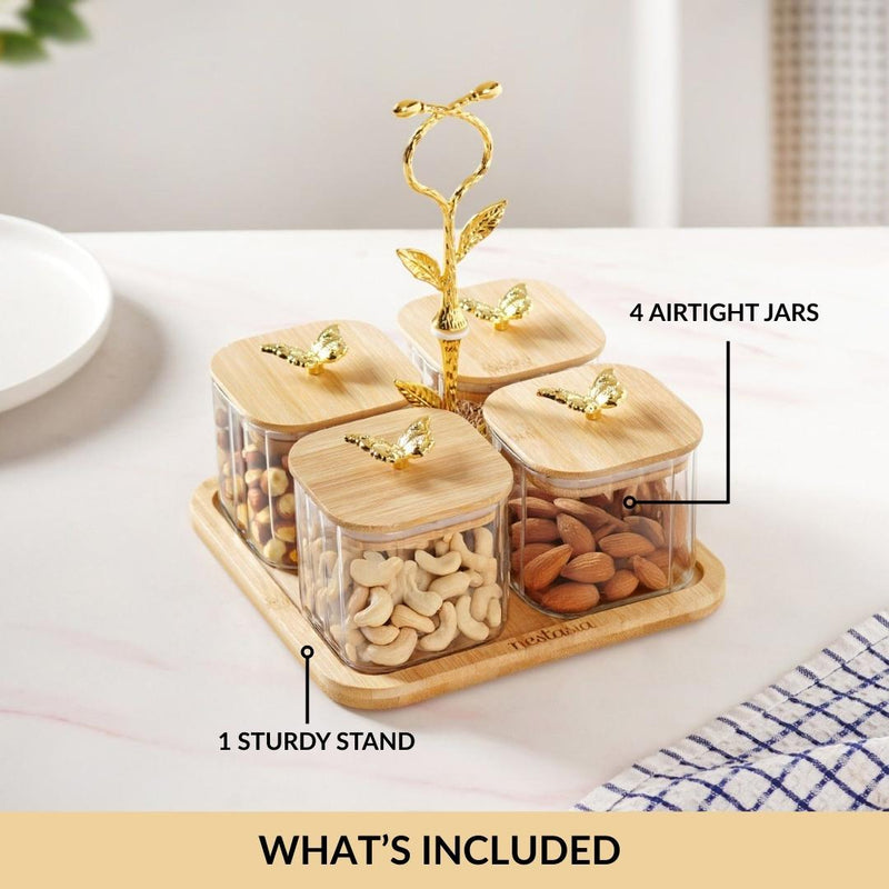 Gold Accent Jars With Stand Set Of 5 380ml