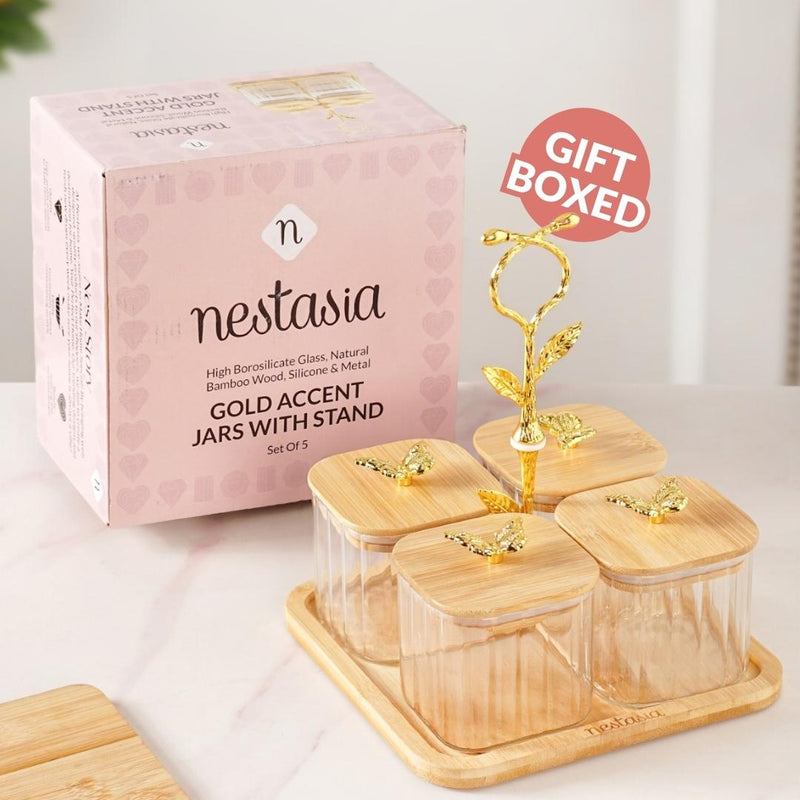 Gold Accent Jars With Stand Set Of 5 380ml