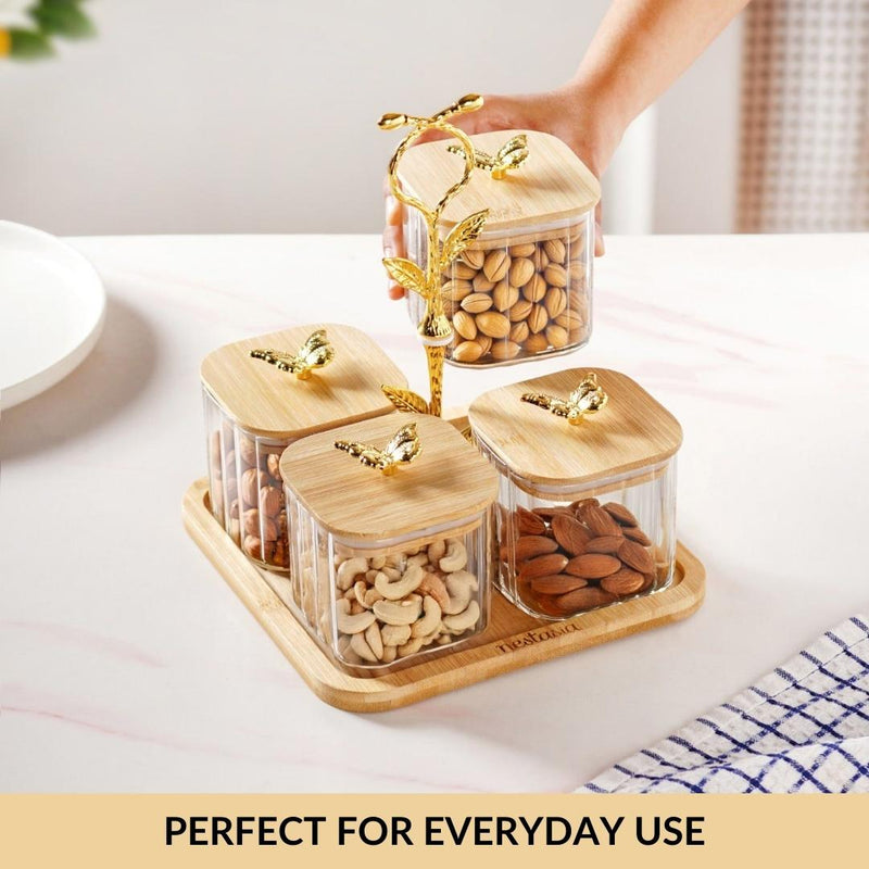 Gold Accent Jars With Stand Set Of 5 380ml