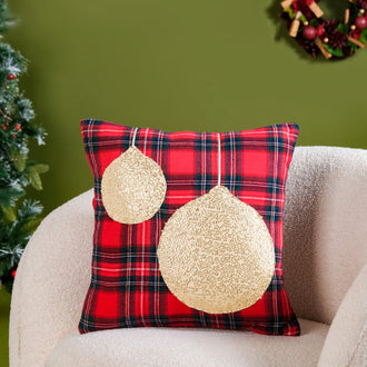 Gold Baubbles Plaid Cushion Cover 16x16 Inch