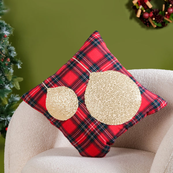 Gold Baubbles Plaid Cushion Cover 40x40cm