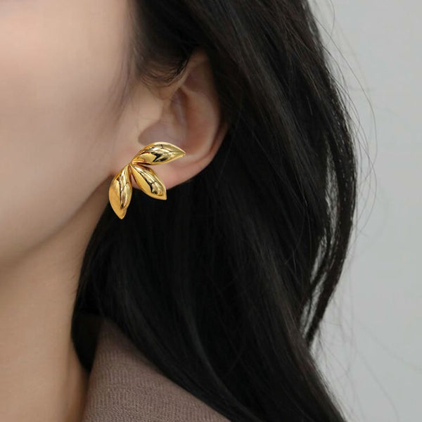 Gold Bay Leaf Cluster Chic Earrings