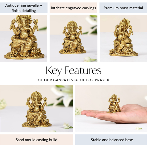 Ganpati Statue With Temple Jewellery Finish 5cm