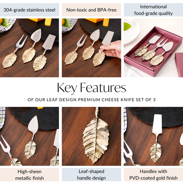 Luxury Leaf Design Cheese Knife Set Of 3