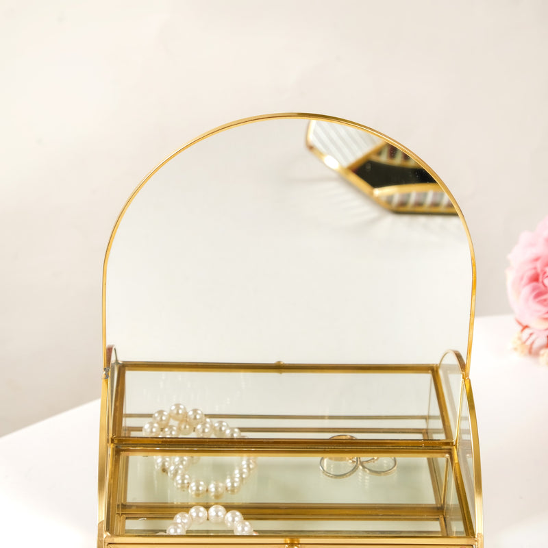 Dressing Table Mirror With Jewellery Box Drawer - Vanity table with mirror, makeup dressing table, luxury mirrored jewelry box, glass storage box