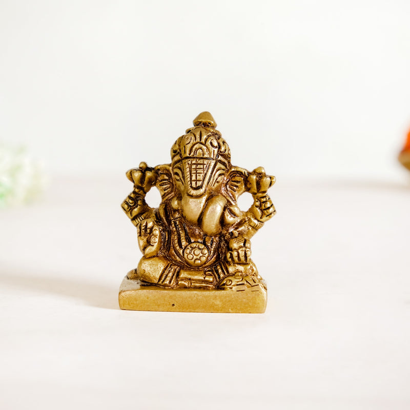 Ganpati Bappa Murti Showpiece 4cm - Ganpati Bappa Murti, Ganesh Showpiece, Decorative Ganpati Idol, Small Ganesh Murti, Brass Ganpati Figurine