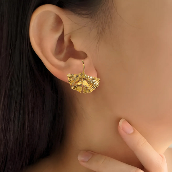 Gold Ginkgo Leaf Earrings