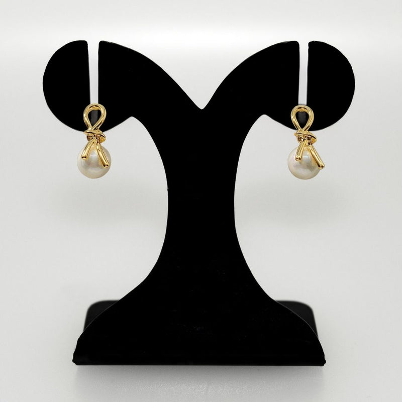Gold Knot Lustrous Pearl Drop Earrings