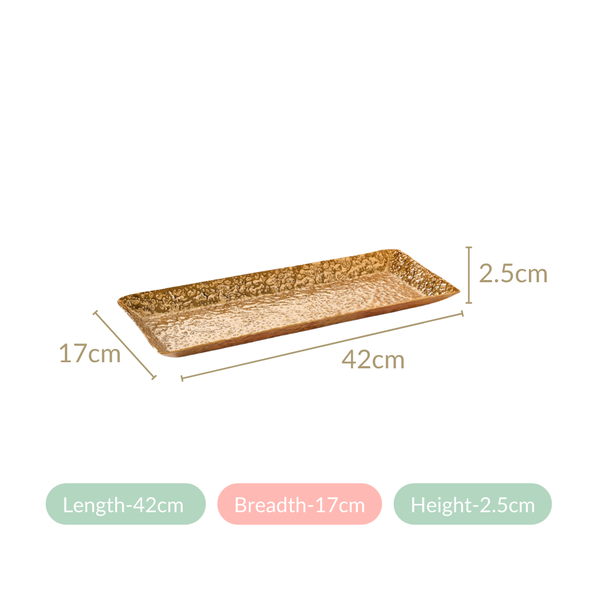 Gold Rectangular Metal Long Tray 16x6 Inch