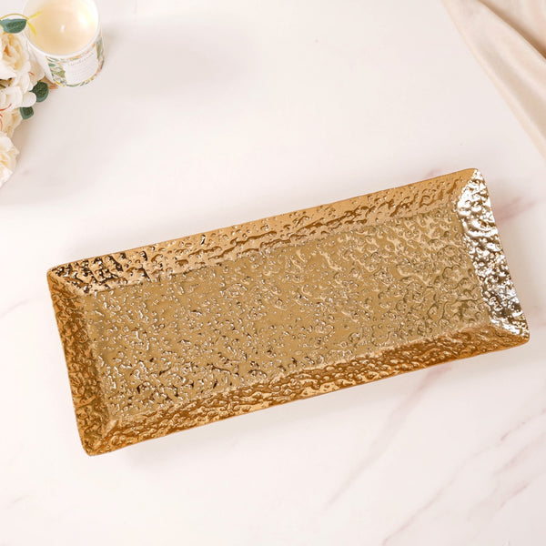 Gold Rectangular Metal Long Tray 16x6 Inch