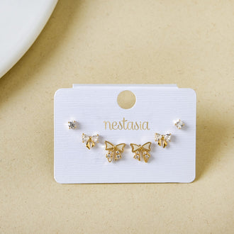 Gold Ribbon Radiance Studs Set Of 3