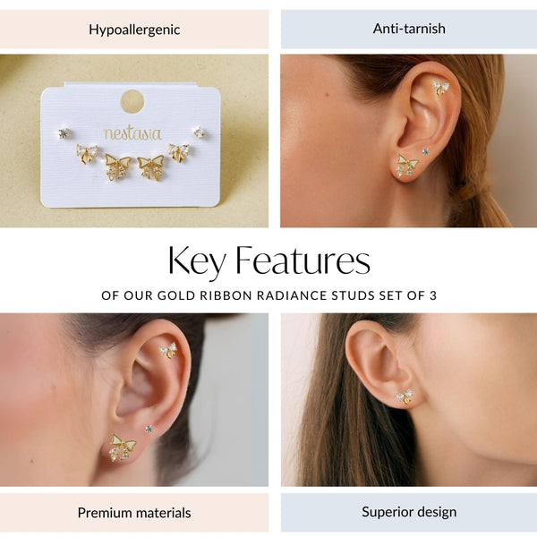 Gold Ribbon Radiance Studs Set Of 3