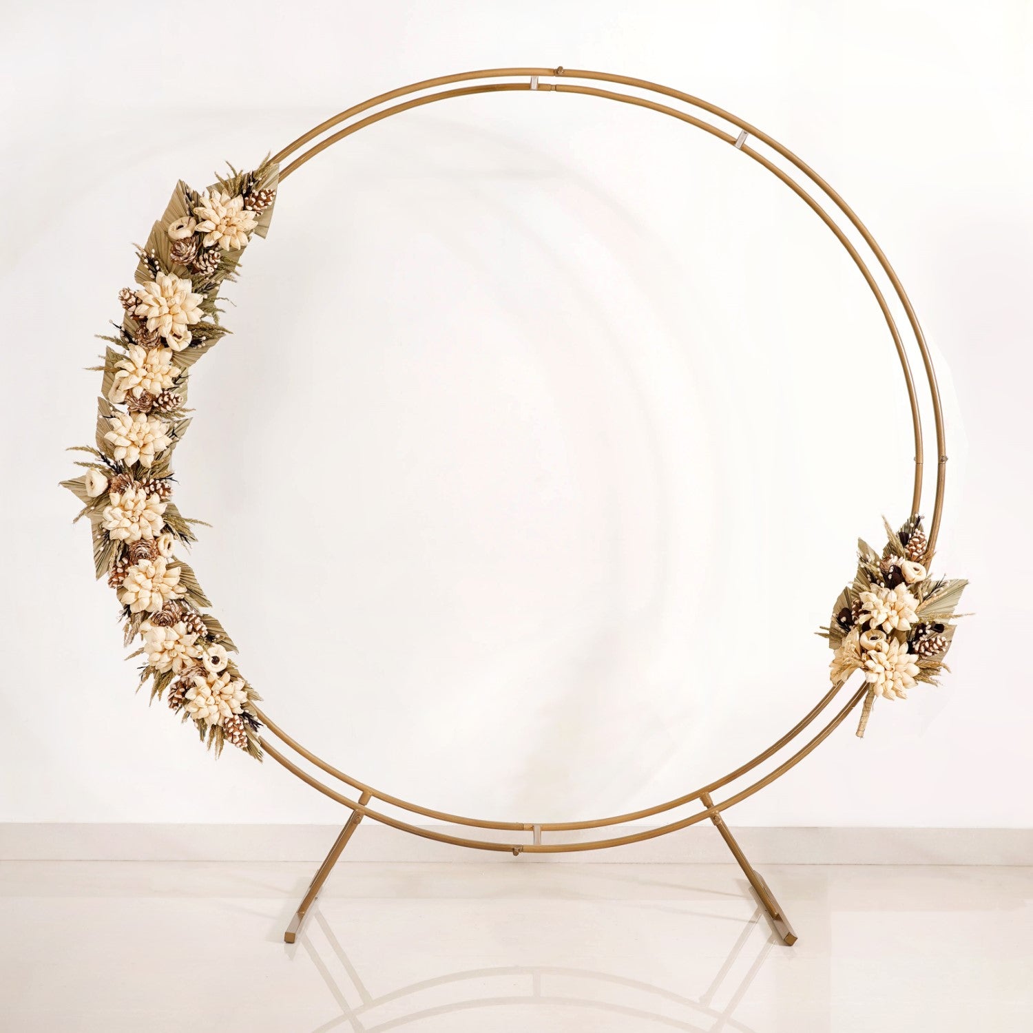 Gold Rings Backdrop Metal Frame With Floral Decorations 99 Inch