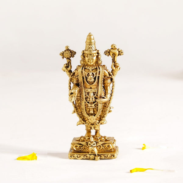 Tirupati Balaji Fine Carving Jewellery Finish Pure Brass Idol 7cm