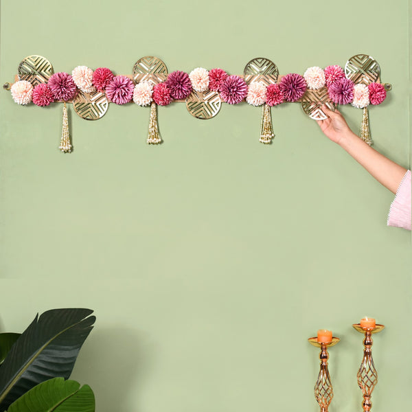 Floral Laminated Jute Festive Wall Hanging With Tassels