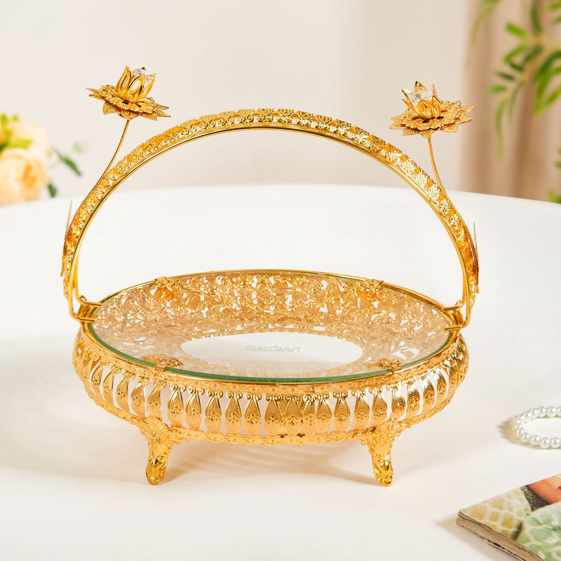 Gold Vanity Tray With Floral Metal Frame