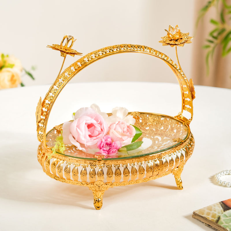 Gold Vanity Tray With Floral Metal Frame