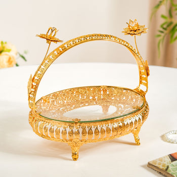 Gold Vanity Tray With Floral Metal Frame