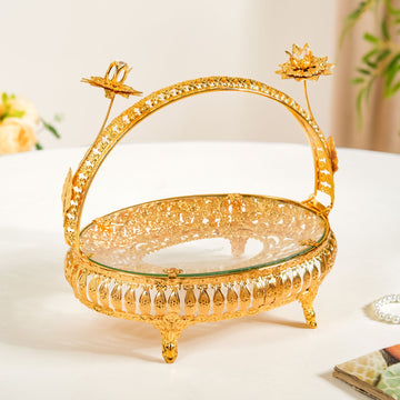 Gold Vanity Tray With Floral Metal Frame