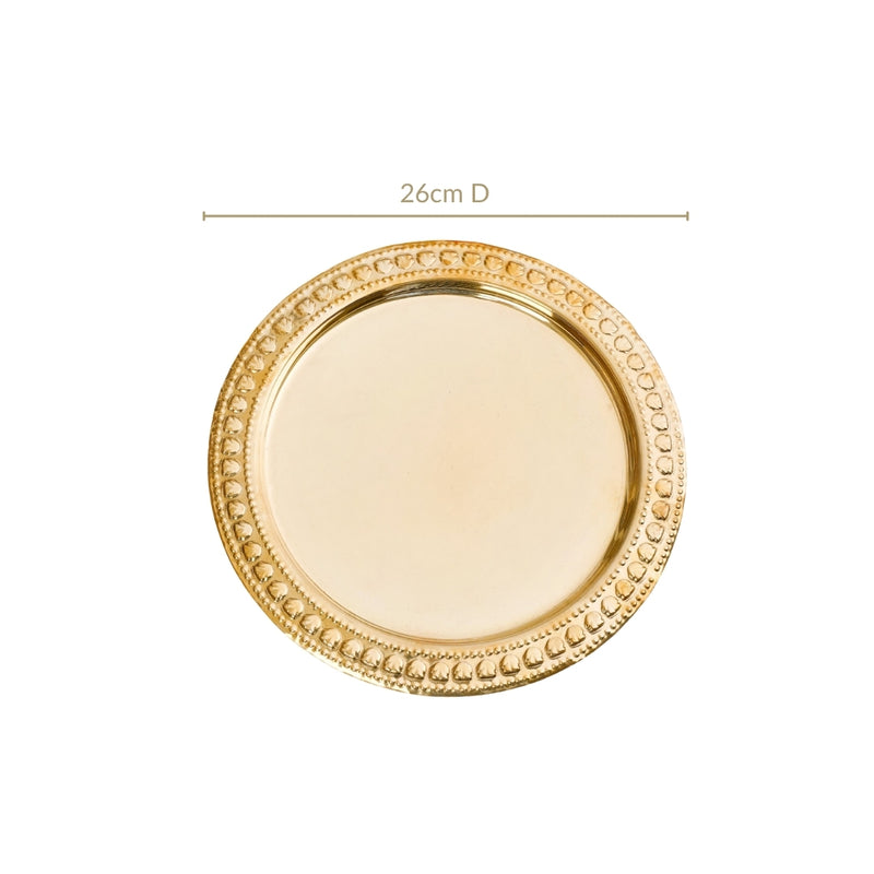 Golden Brass Tray With Embossed Design